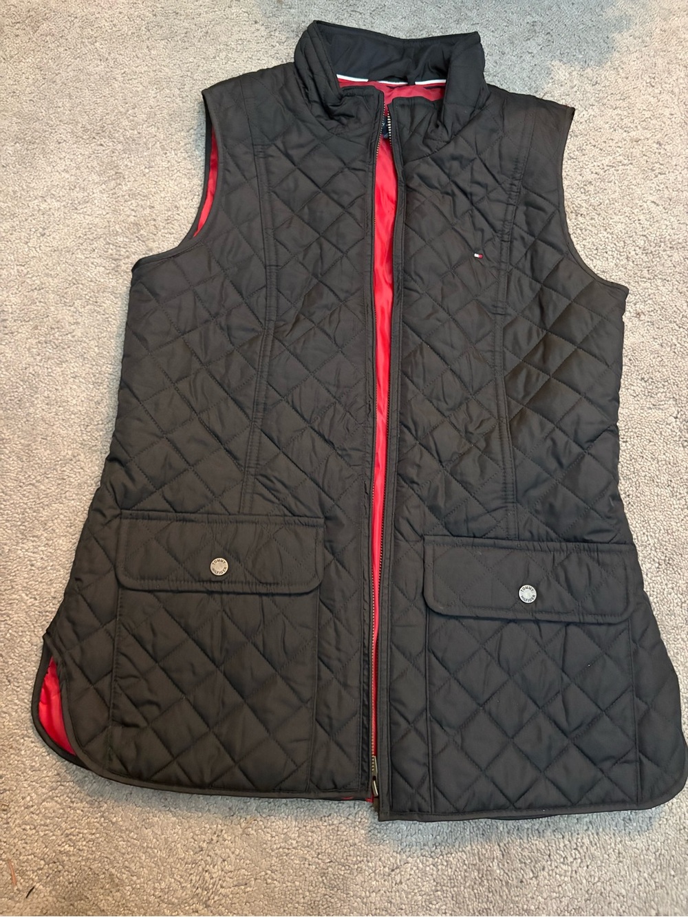 Tommy Hilfiger Black Quilted Vest with Red Lining